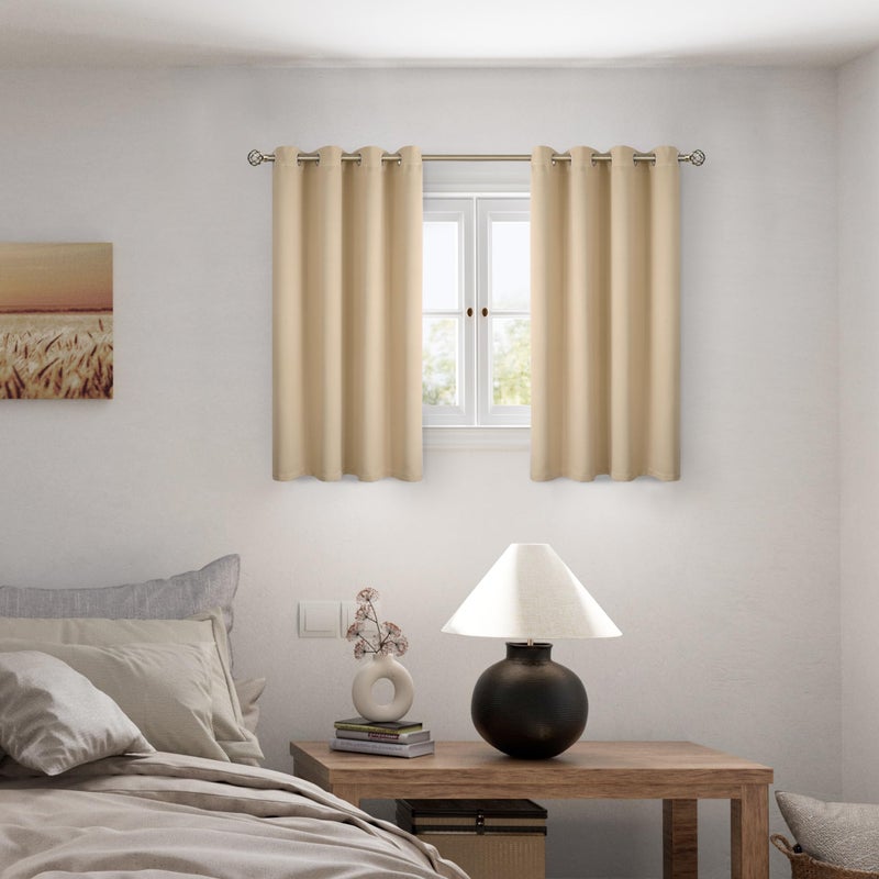 BGment Short 100% Blackout Curtains for Bedroom, Thermal Insulated Energy Efficiency Noise Reducing Grommet Curtains 45 Inch Length with Liner for Small Window 2 Panels Each 52 Inch Wide, Beige - Image 2